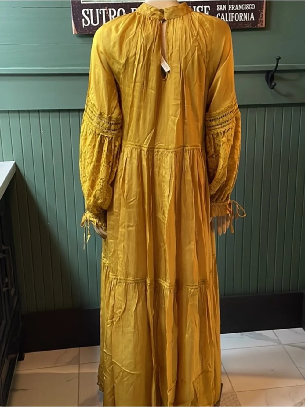 Anthropologie Atsu Aubriana Ruffled Mustard Yellow Lace-Sleeve Maxi Dress